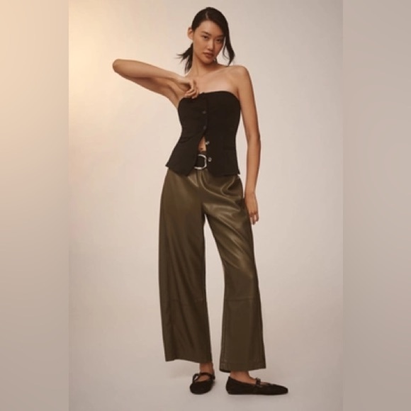Anthropologie Pants - Anthropologie The Izzie Relaxed Faux Leather Barrel Pants in Holly Size XSP